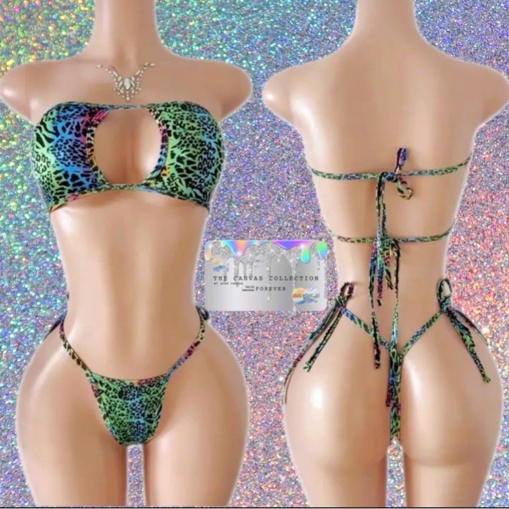 Exotic Dance Wear Multicolor Leopard Print 2 piece Set